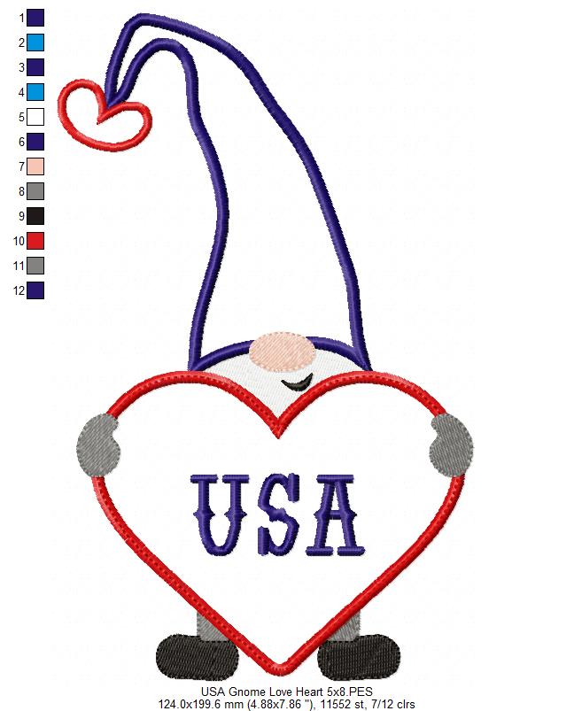 Patriotic USA Love Gnome - Applique