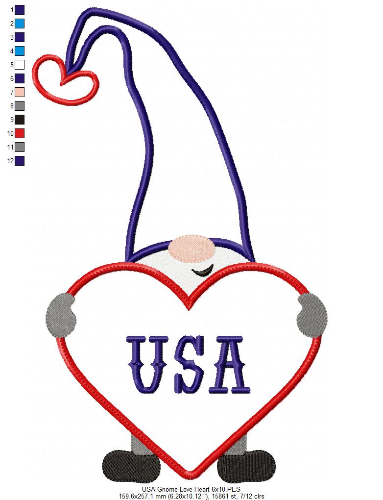 Patriotic USA Love Gnome - Applique