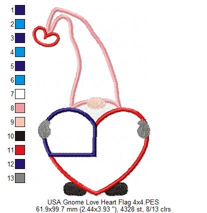 Patriotic USA Love Gnome Flag - Applique