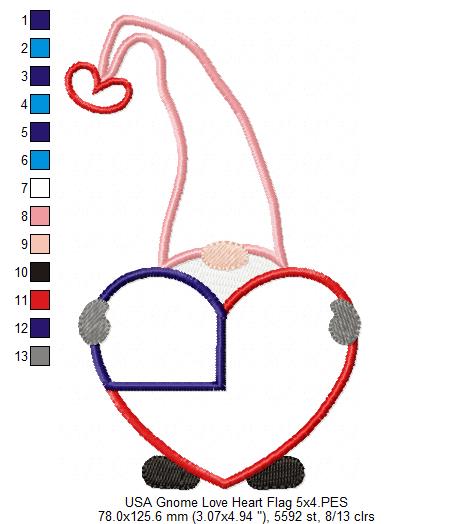 Patriotic USA Love Gnome Flag - Applique