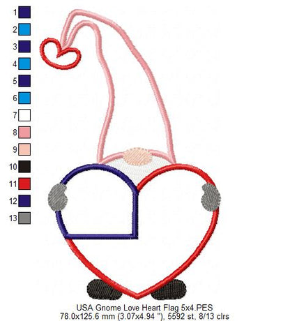 Patriotic USA Love Gnome Flag - Applique