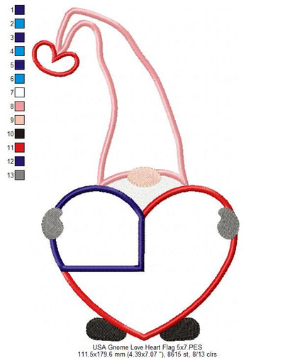Patriotic USA Love Gnome Flag - Applique