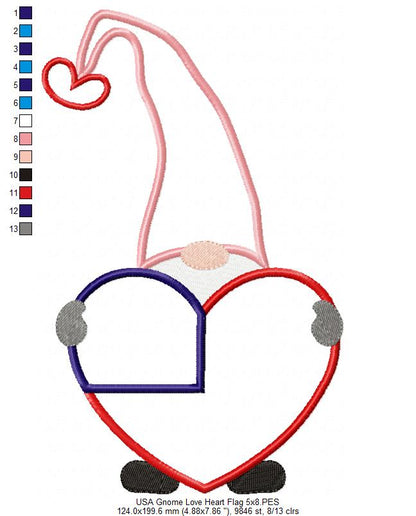Patriotic USA Love Gnome Flag - Applique
