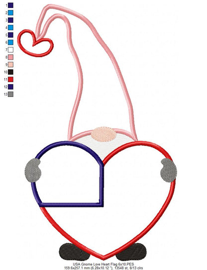 Patriotic USA Love Gnome Flag - Applique