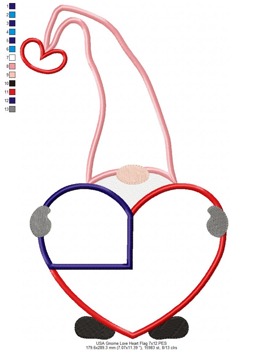 Patriotic USA Love Gnome Flag - Applique
