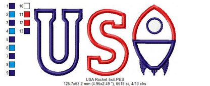 Patriotic Rocket USA - Appliqué - Machine Embroidery Design