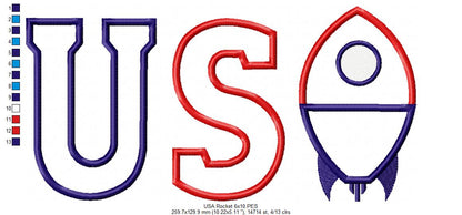 Patriotic Rocket USA - Appliqué - Machine Embroidery Design