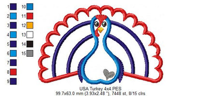USA Thanksgiving Turkey - Applique