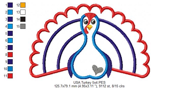 USA Thanksgiving Turkey - Applique