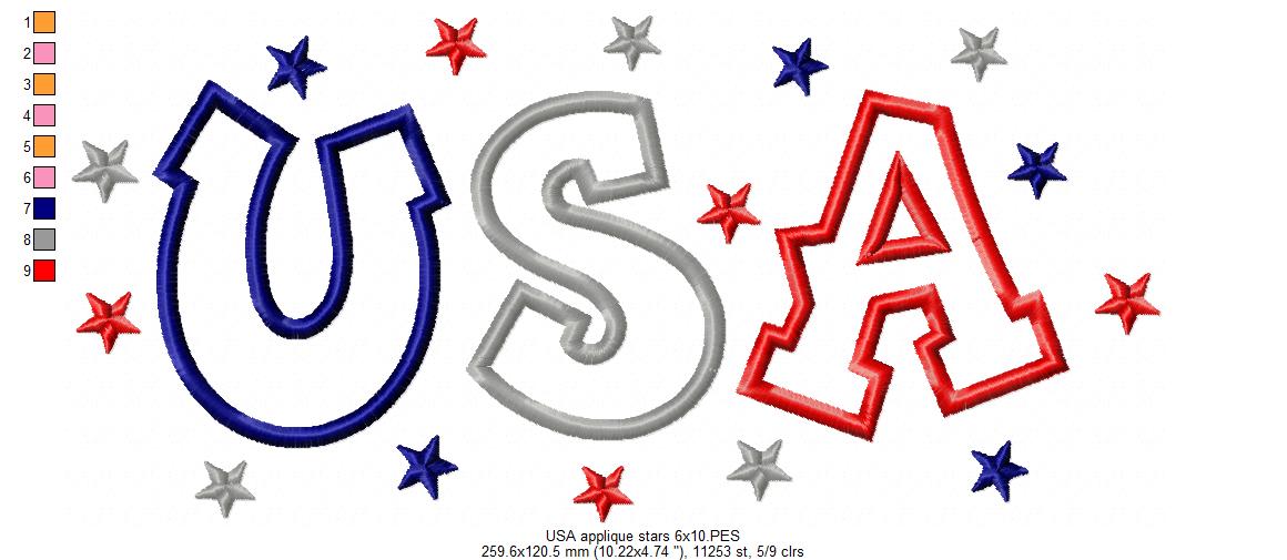 USA Sparkle Pride ✨ 4th of July - Appliqué - Machine Embroidery Design