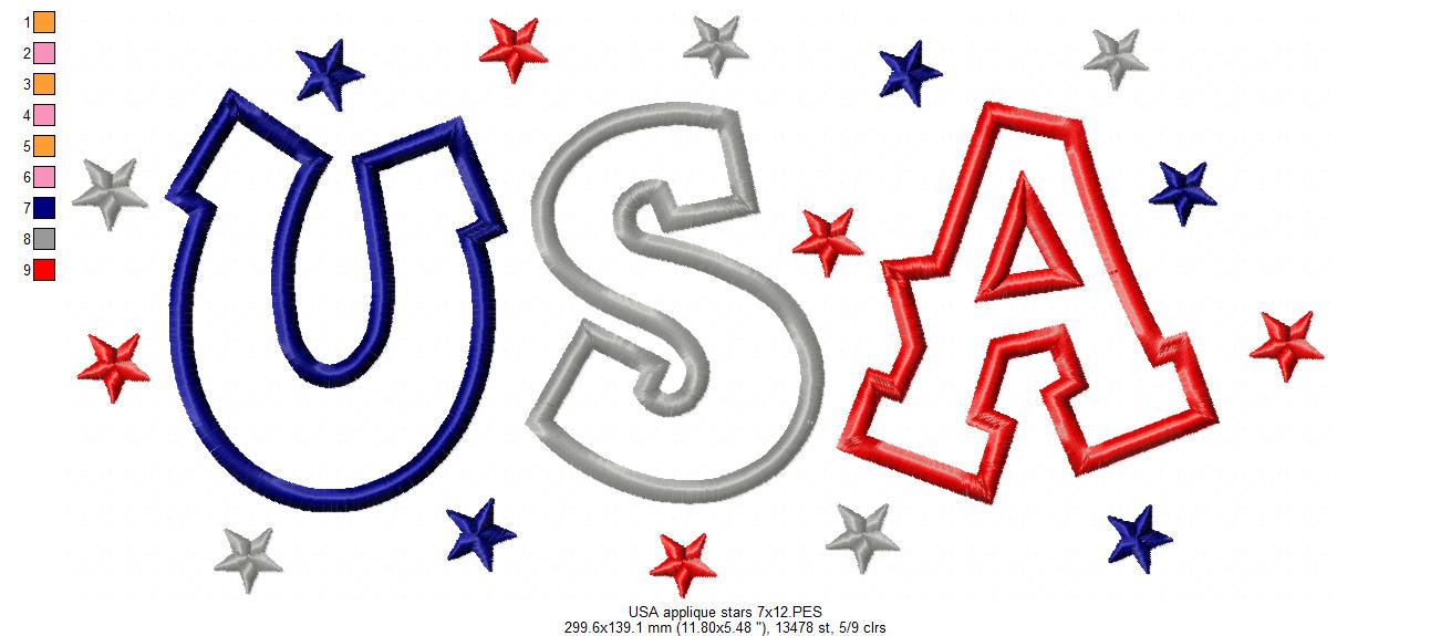 USA Sparkle Pride ✨ 4th of July - Appliqué - Machine Embroidery Design