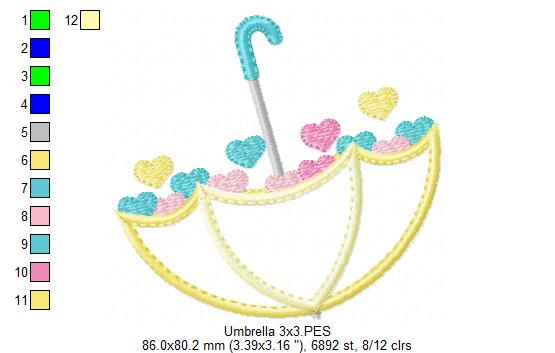 Umbrella and Hearts - Applique