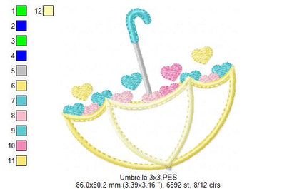 Umbrella and Hearts - Applique