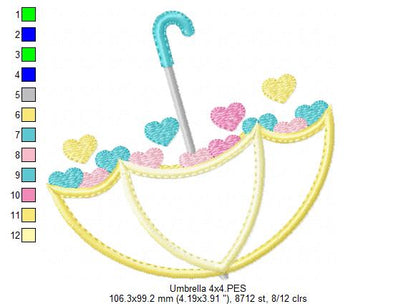 Umbrella and Hearts - Applique