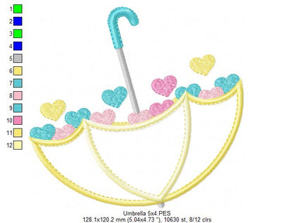 Umbrella and Hearts - Applique