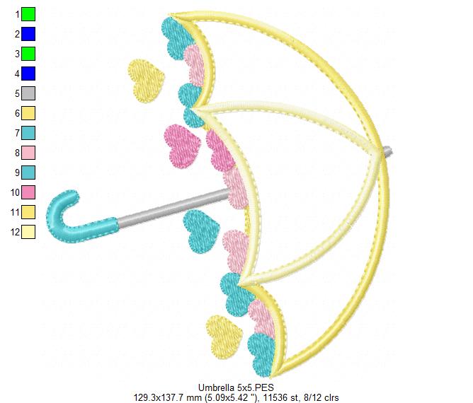 Umbrella and Hearts - Applique