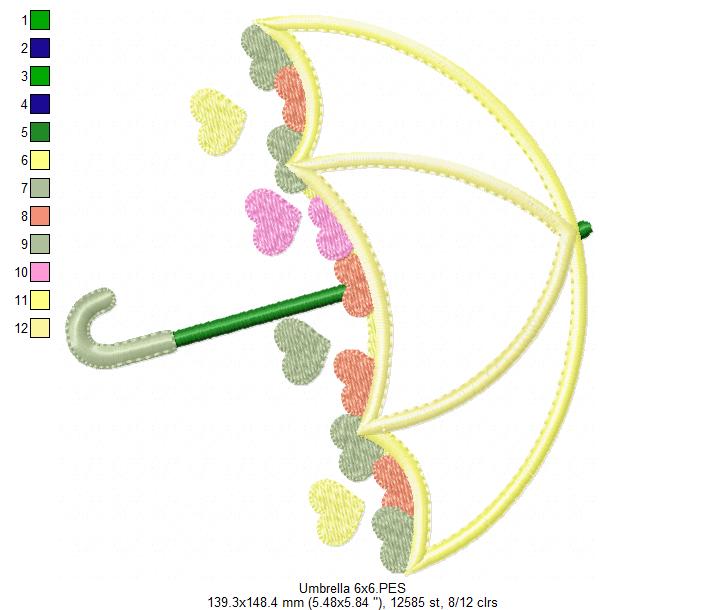 Umbrella and Hearts - Applique