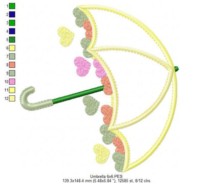 Umbrella and Hearts - Applique