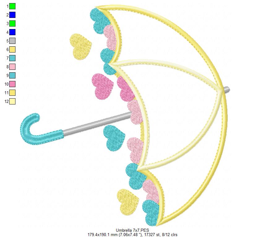Umbrella and Hearts - Applique