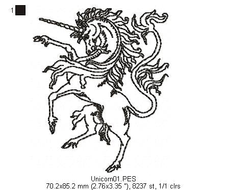 Medieval Unicorn - Redwork
