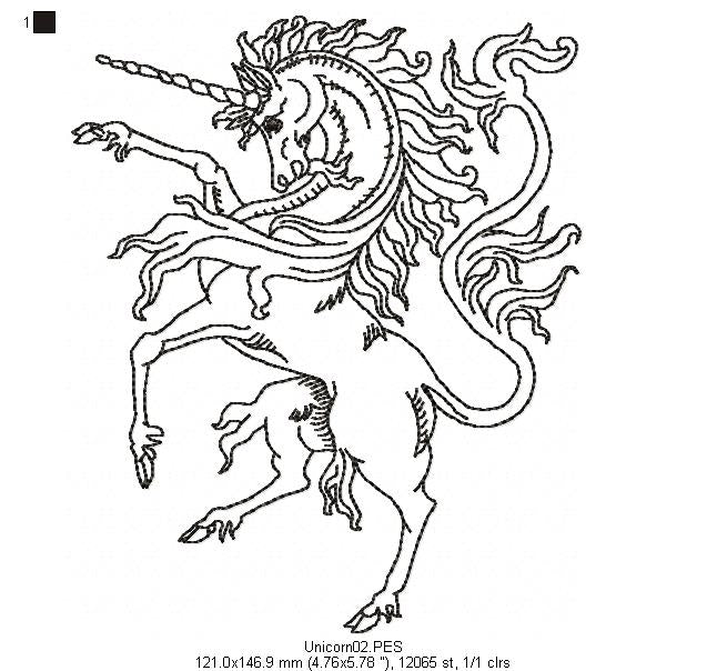 Medieval Unicorn - Redwork
