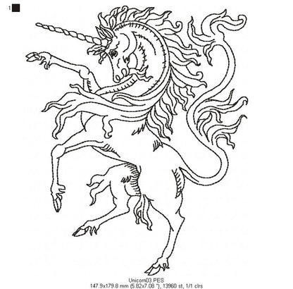 Medieval Unicorn - Redwork