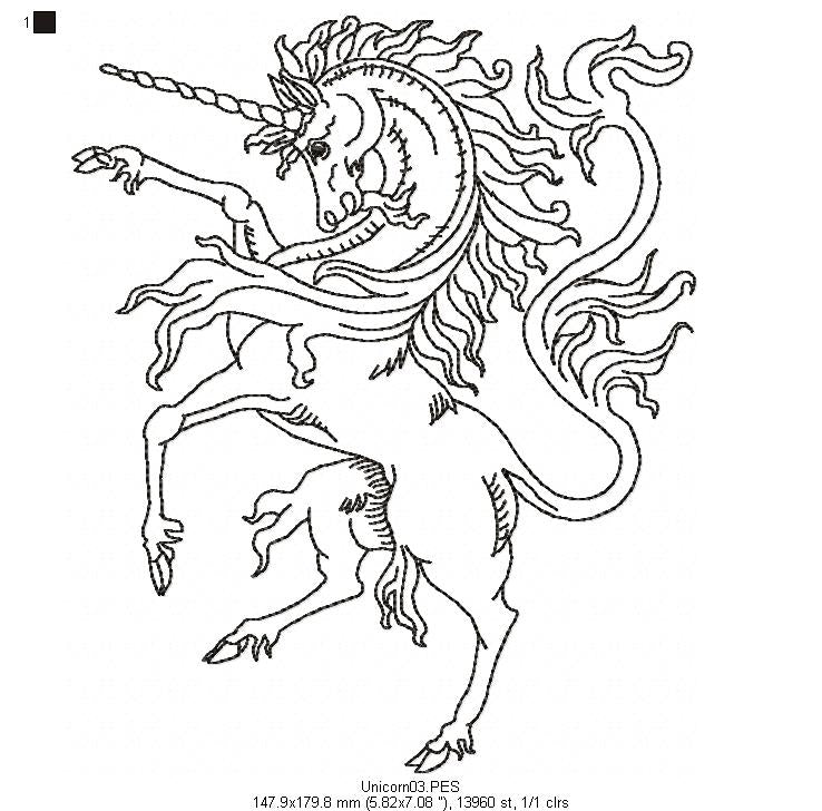 Medieval Unicorn - Redwork