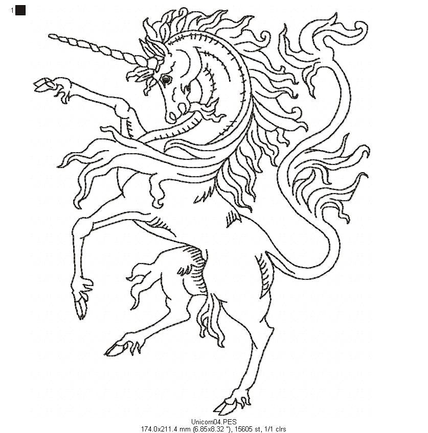 Medieval Unicorn - Redwork