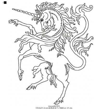Medieval Unicorn - Redwork
