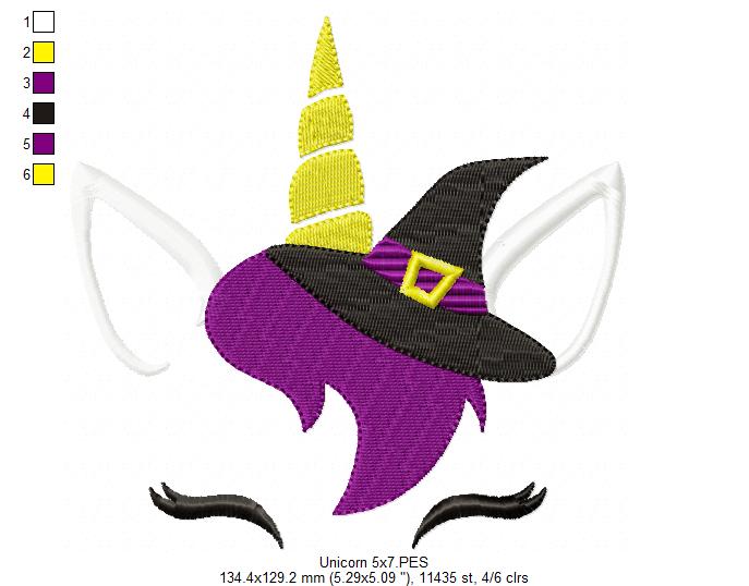 Halloween Witch Unicorn - Fill Stitch