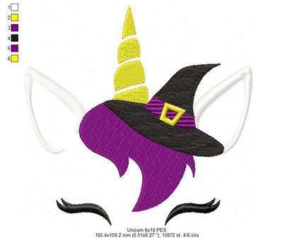 Halloween Witch Unicorn - Fill Stitch
