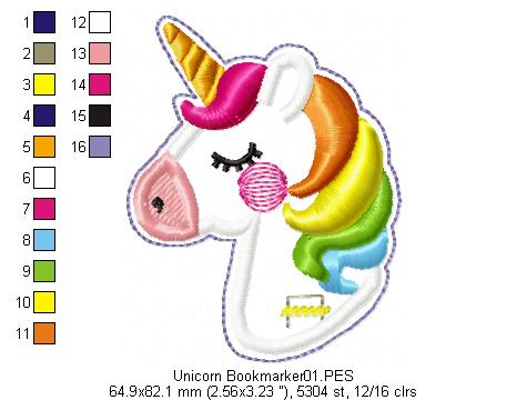 Unicorn Bookmarker 2 - ITH Project - Machine Embroidery Design