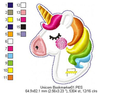 Unicorn Bookmarker 2 - ITH Project - Machine Embroidery Design