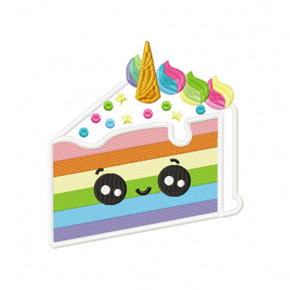 Happy Unicorn Rainbow Cake Slice - Applique - Machine Embroidery Design