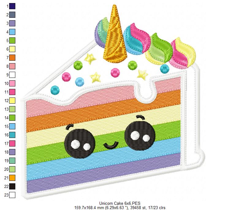 Happy Unicorn Rainbow Cake Slice - Applique - Machine Embroidery Design