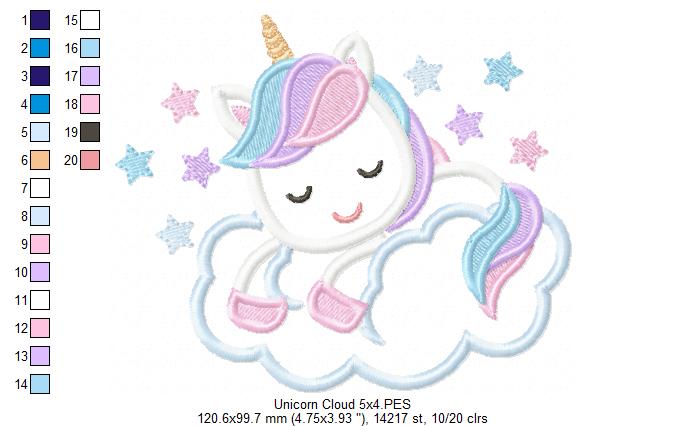 Unicorn Sleeping on the Cloud - Applique Embroidery