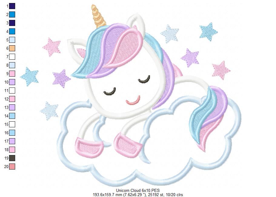 Unicorn Sleeping on the Cloud - Applique Embroidery