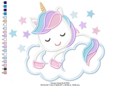 Unicorn Sleeping on the Cloud - Applique Embroidery