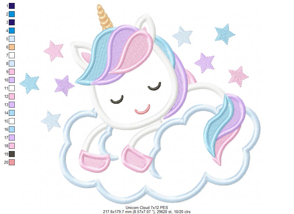 Unicorn Sleeping on the Cloud - Applique Embroidery