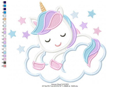Unicorn Sleeping on the Cloud - Applique Embroidery