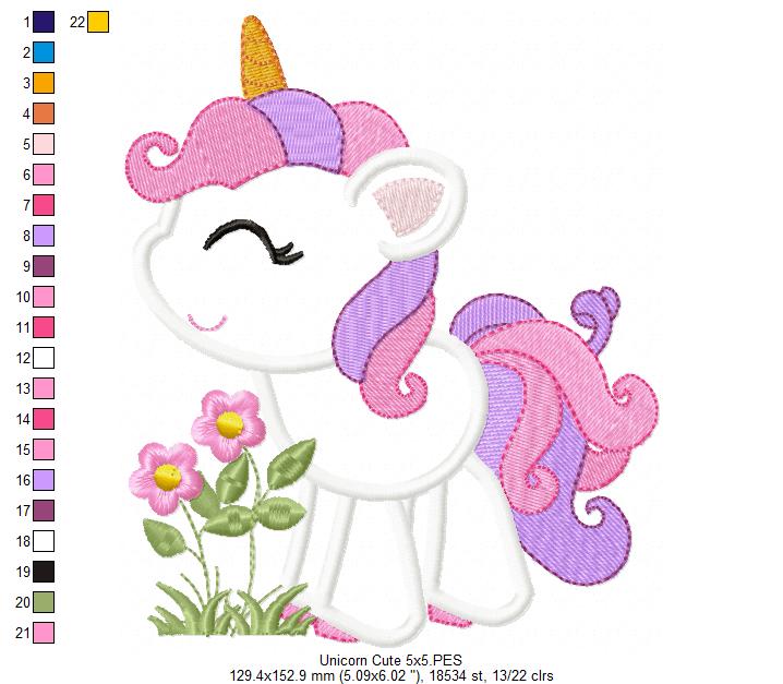 Unicorn and Flowers - Applique