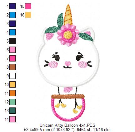 Unicorn Kitty Hot Air Balloon - Applique