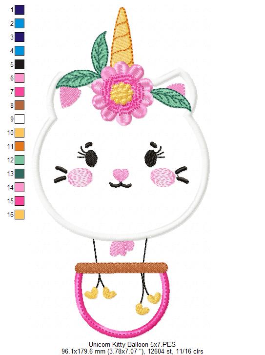 Unicorn Kitty Hot Air Balloon - Applique