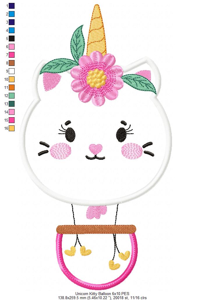 Unicorn Kitty Hot Air Balloon - Applique