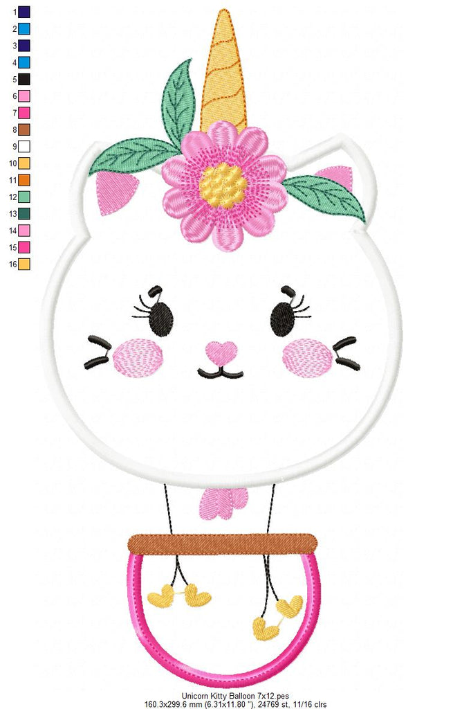 Unicorn Kitty Hot Air Balloon - Applique