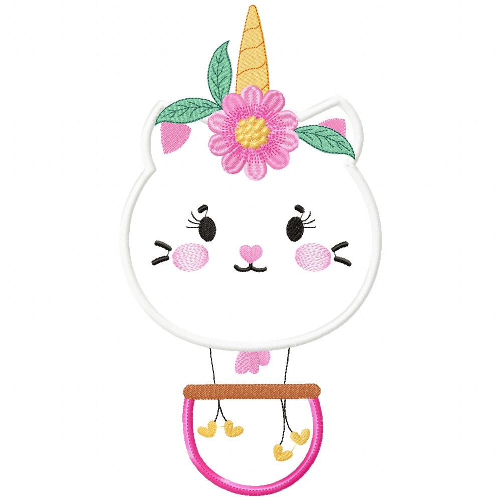 Unicorn Kitty Hot Air Balloon - Applique