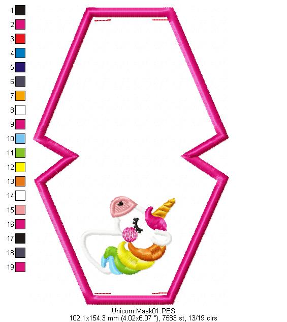 Unicorn Face Mask - ITH Project - Machine Embroidery Design