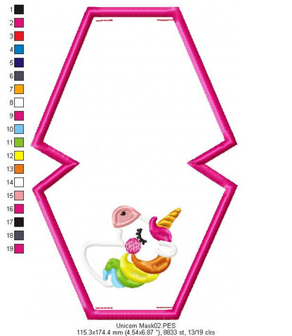 Unicorn Face Mask - ITH Project - Machine Embroidery Design