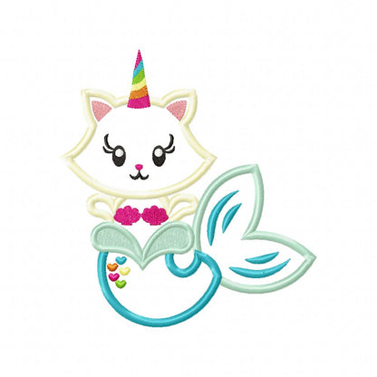 Unicorn Mermaid Kitty - Applique Embroidery