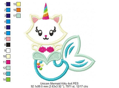 Unicorn Mermaid Kitty - Applique Embroidery